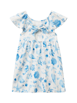 Benetton Kids' Cotton Short Sleeved Seashell Print Dress, Multicolor - view 2, Multicolor