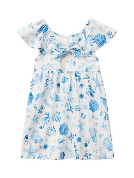 Benetton Kids' Cotton Short Sleeved Seashell Print Dress, Multicolor - view 2, Multicolor