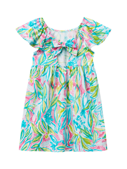 Benetton Kids' Cotton Short Sleeved Leaf Print Dress - view 2, Turquoise/Multi