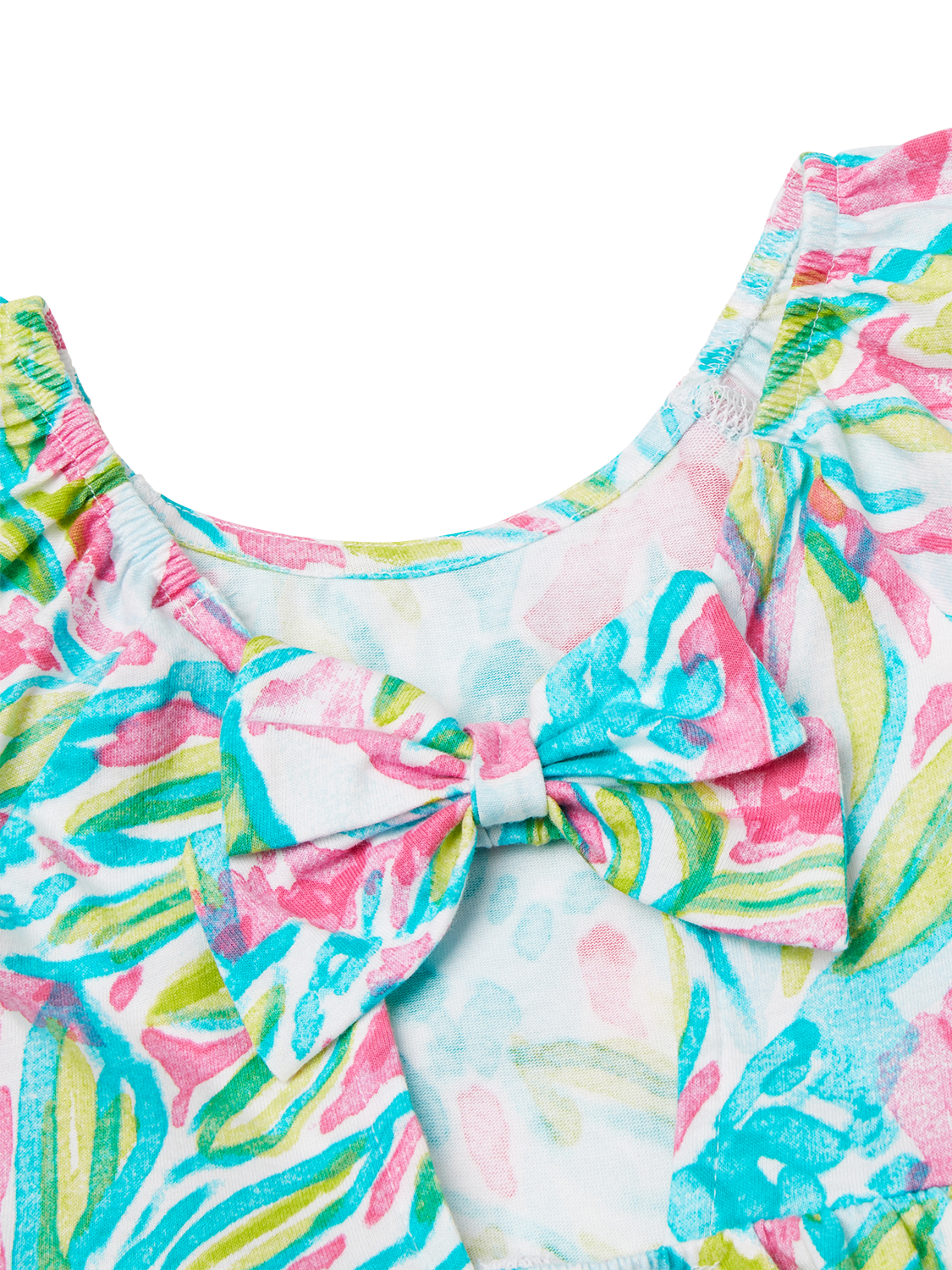 Product image 3 of 3, which shows Benetton Kids' Cotton Short Sleeved Leaf Print Dress, Turquoise/Multi, 18-24 months