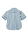 Benetton Kids' Cotton Chambray Short Sleeved Checked Shirt, Sky Blue
