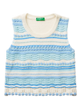 Benetton Kids' Cotton Blend Knitted Sleeveless Top, Offwhite