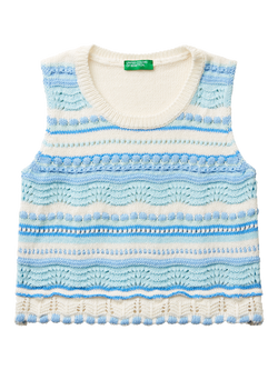 Benetton Kids' Cotton Blend Knitted Sleeveless Top, Offwhite, Offwhite