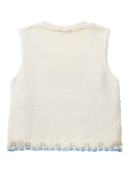 Benetton Kids' Cotton Blend Knitted Sleeveless Top, Offwhite - view 2, Offwhite