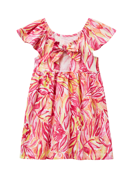 Benetton Kids' Cotton Short Sleeved Leaf Print Dress - view 2, Red/Multi
