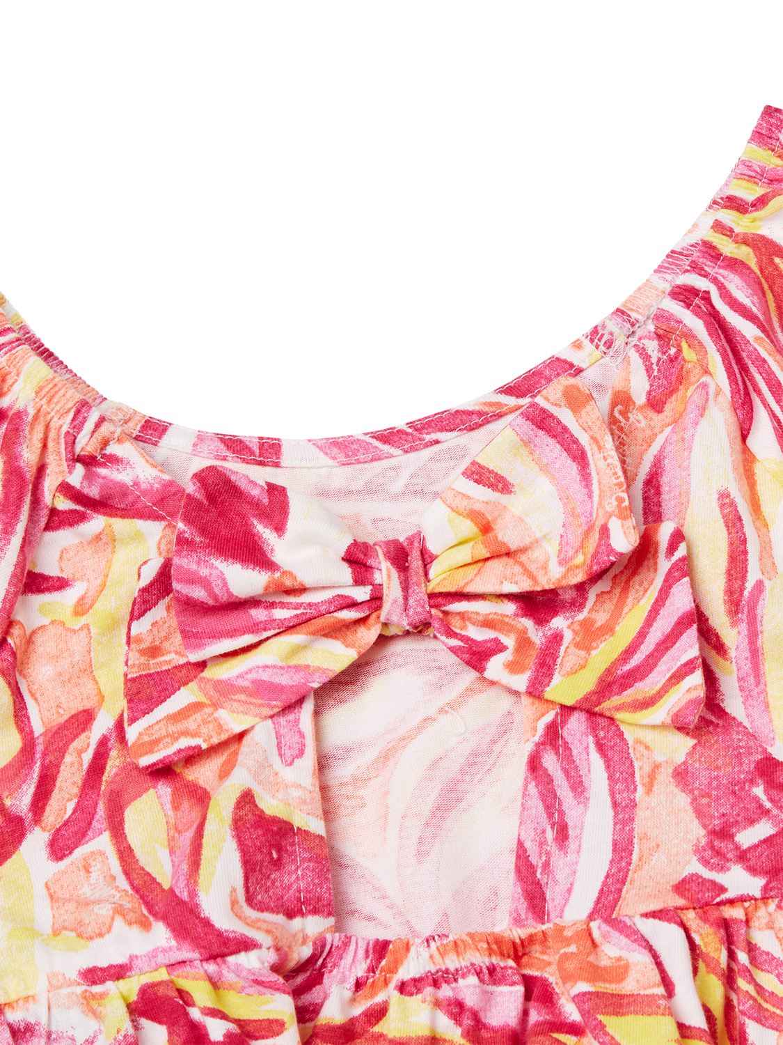 Product image 3 of 3, which shows Benetton Kids' Cotton Short Sleeved Leaf Print Dress, Red/Multi, 18-24 months