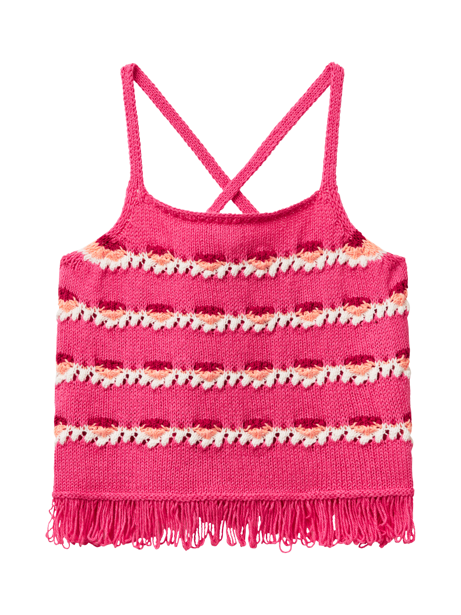 Product image 1 of 3, which shows Benetton Kids' Cotton Blend Sleeveless Crochet Top, Pink, 6-7 years