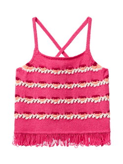 Benetton Kids' Cotton Blend Sleeveless Crochet Top, Pink, Pink