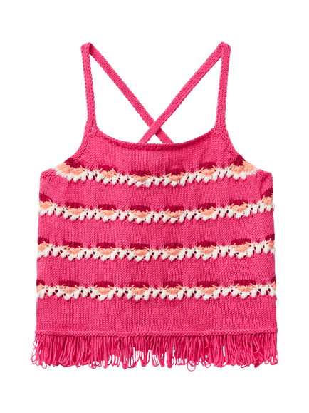Benetton Kids' Cotton Blend Sleeveless Crochet Top, Pink, Pink