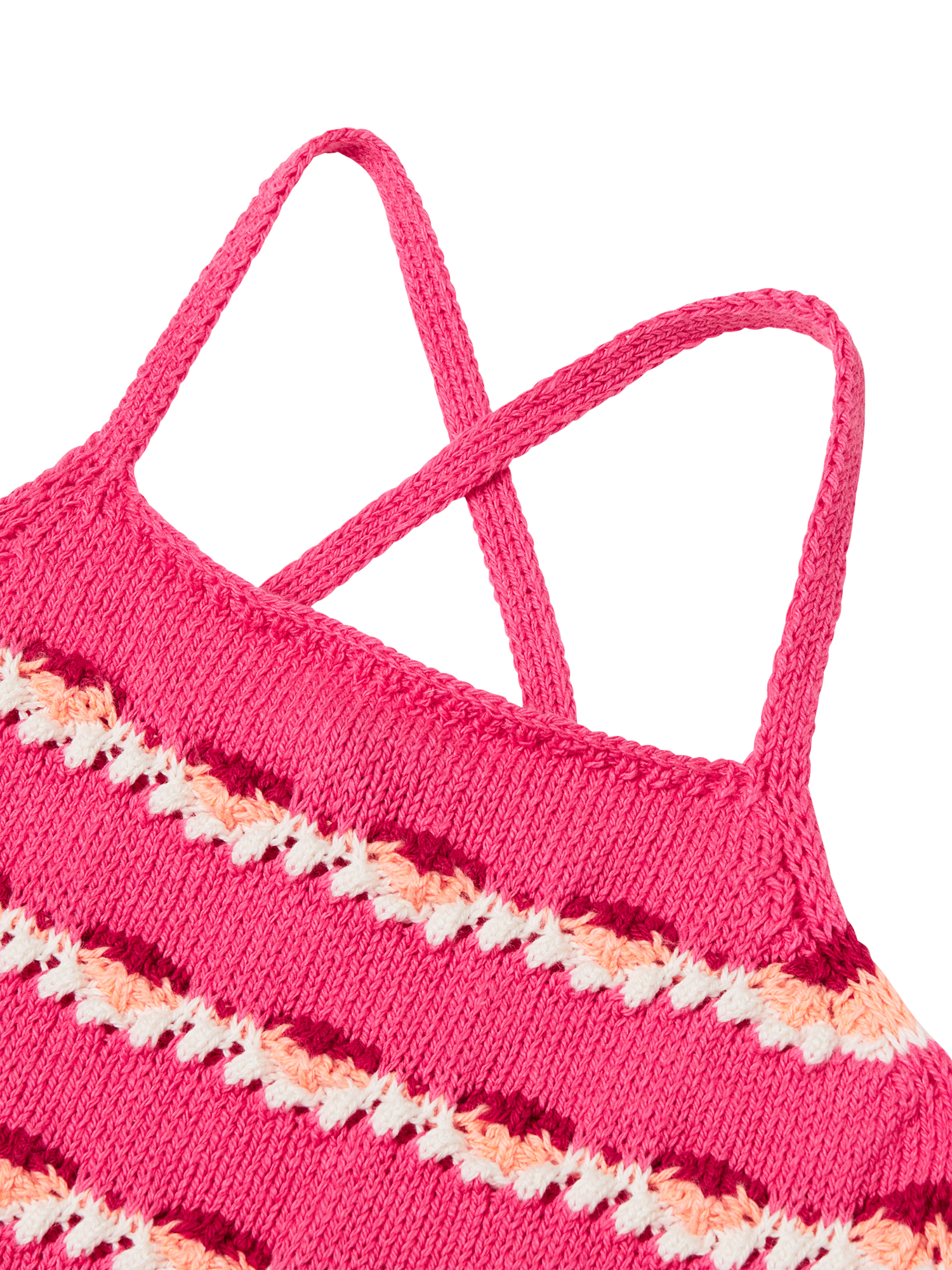 Product image 3 of 3, which shows Benetton Kids' Cotton Blend Sleeveless Crochet Top, Pink, 6-7 years