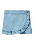 Benetton Kids' Cotton Chambray Ruffle Shorts, Light Blue Denim