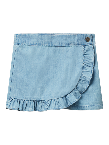 Benetton Kids' Cotton Chambray Ruffle Shorts, Light Blue Denim, Light Blue Denim