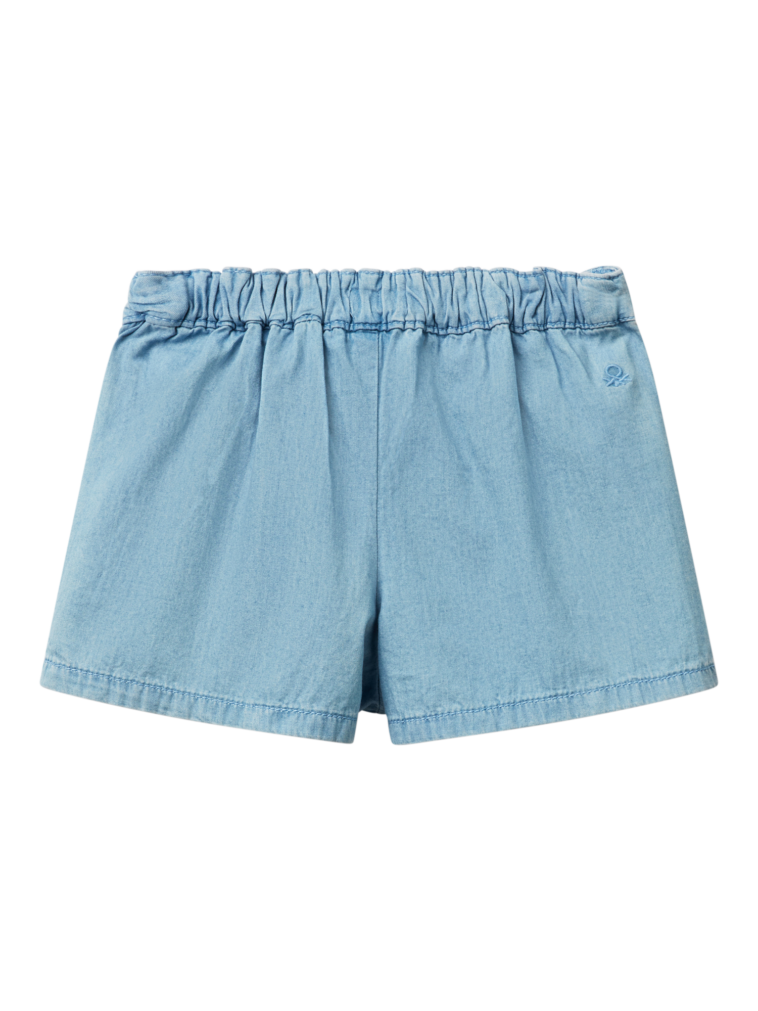 Product image 2 of 3, which shows Benetton Kids' Cotton Chambray Ruffle Shorts, Light Blue Denim, 3-4 years