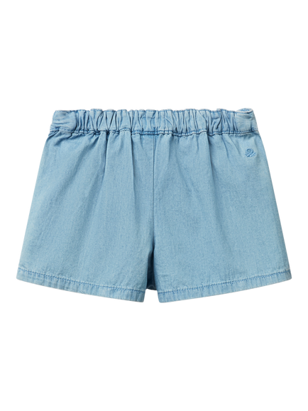 Benetton Kids' Cotton Chambray Ruffle Shorts, Light Blue Denim - view 2, Light Blue Denim
