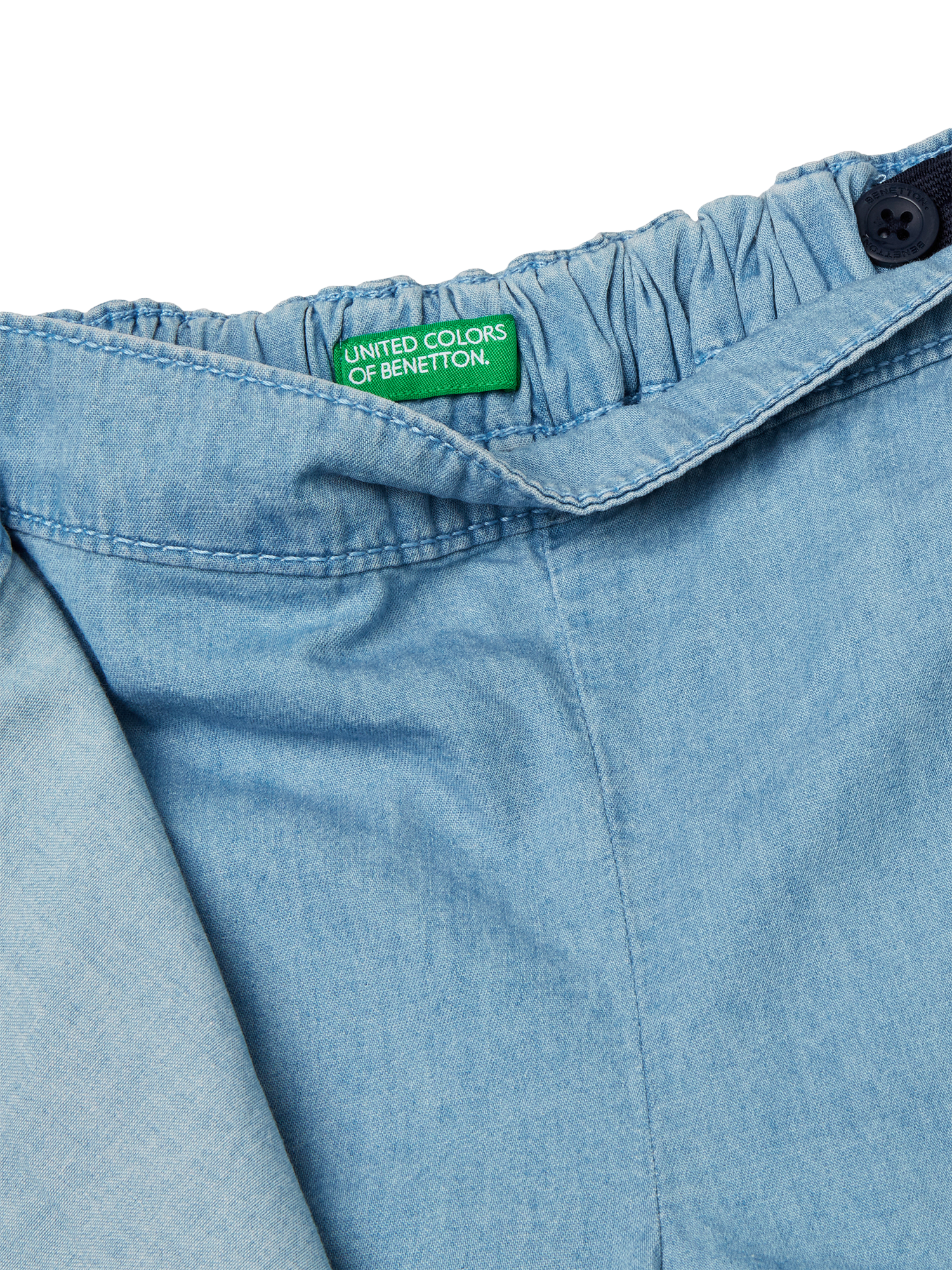 Product image 3 of 3, which shows Benetton Kids' Cotton Chambray Ruffle Shorts, Light Blue Denim, 3-4 years
