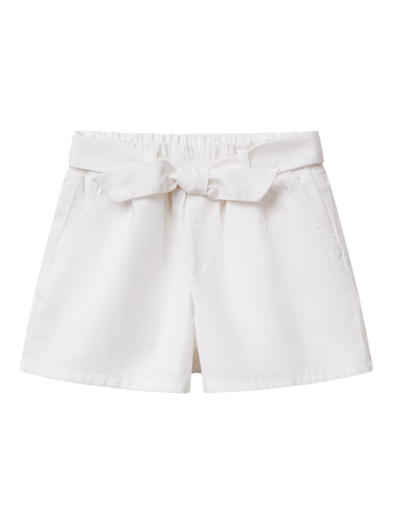 Benetton Kids' Cotton Twill Elasticated Shorts, Optical White
