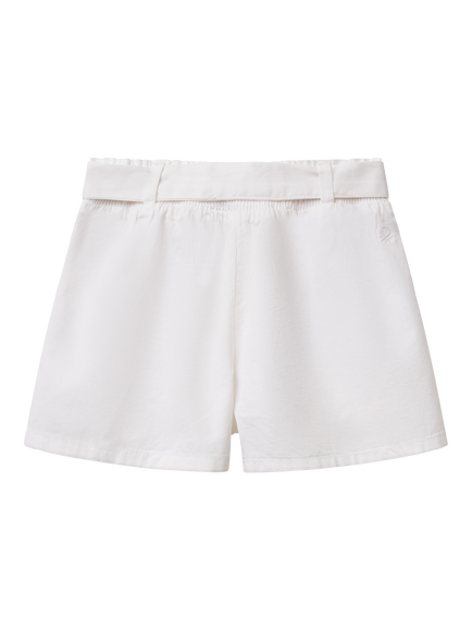 Benetton Kids' Cotton Twill Elasticated Shorts - view 2, Optical White