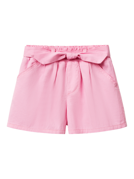Benetton Kids' Cotton Twill Elasticated Shorts, Pink