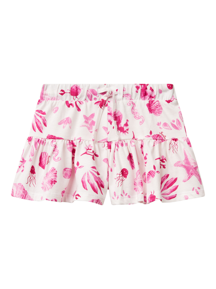 Benetton Kids' Cotton Seashell Print Culotte Skort, Multicolor, Multicolor