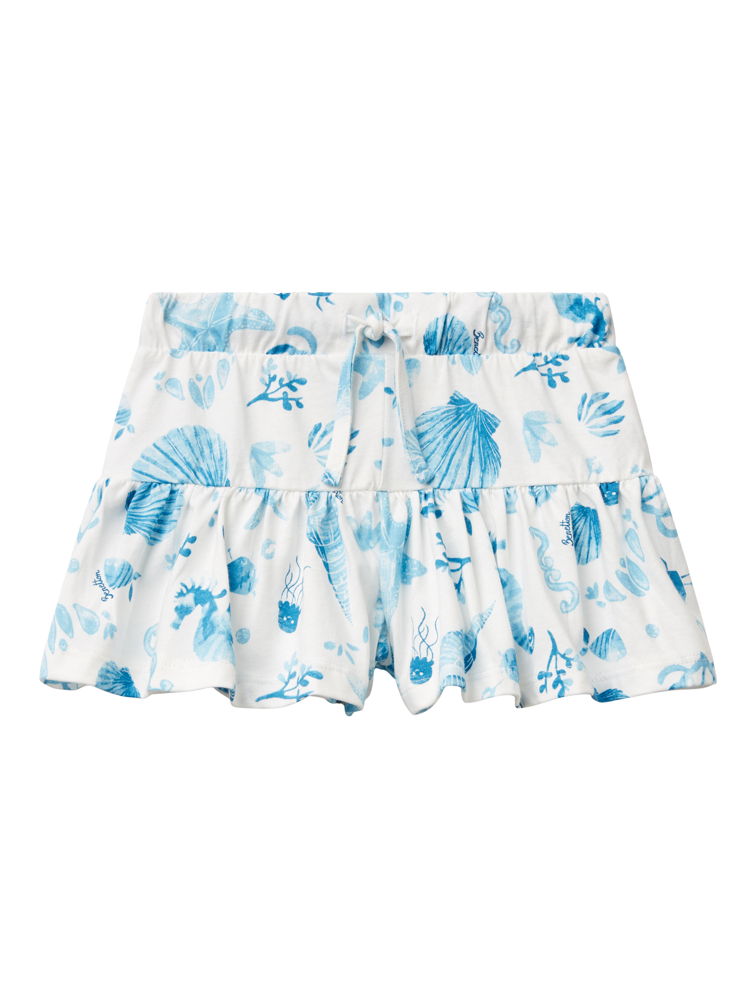 Product image 1 of 3, which shows Benetton Kids' Cotton Seashell Print Culotte Skort, Multicolor, 3-4 years