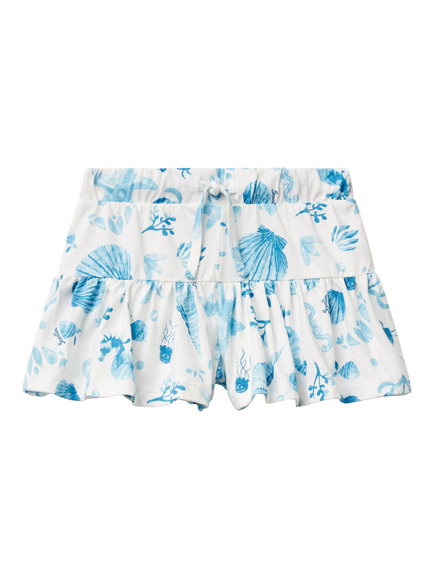 Benetton Kids' Cotton Seashell Print Culotte Skort, Multicolor, Multicolor