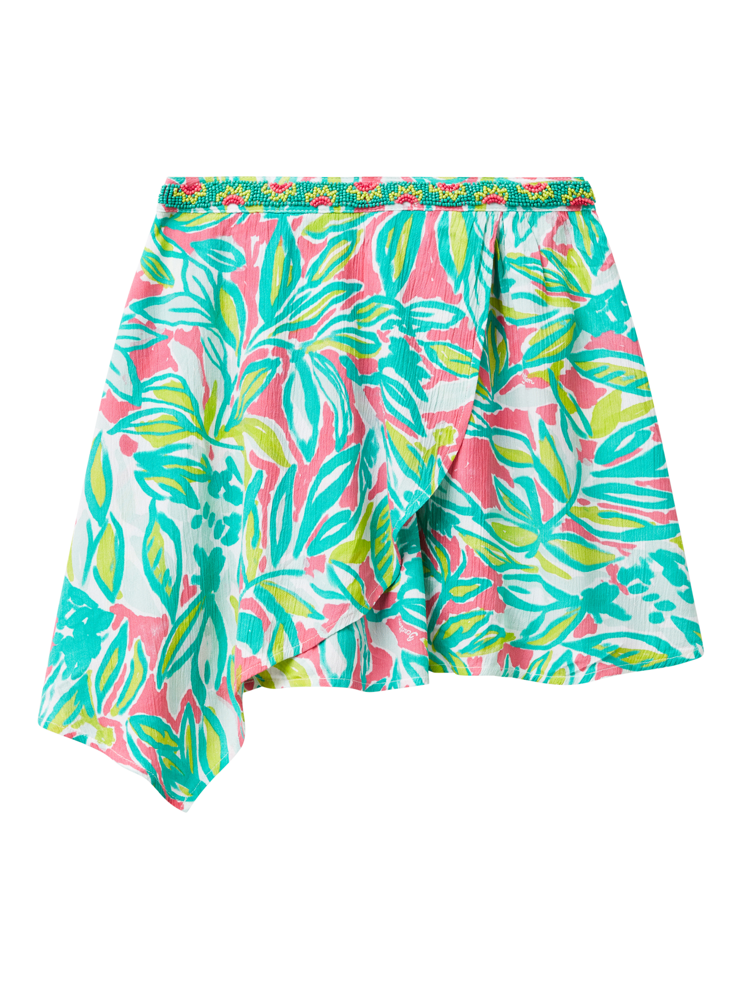 Product image 1 of 3, which shows Benetton Kids' Crepe Asymmetric Skirt, Green/Multi, 6-7 years