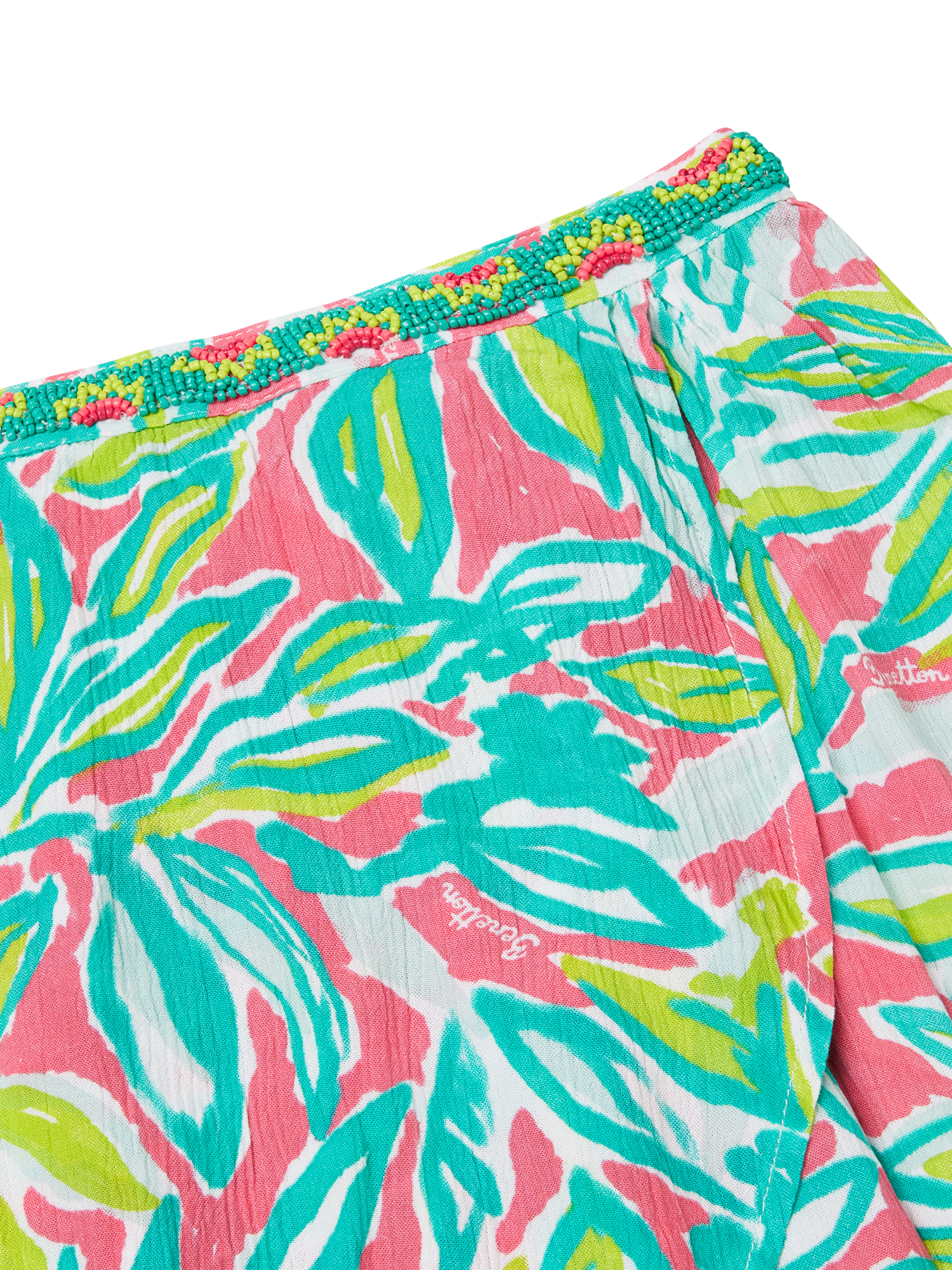 Product image 3 of 3, which shows Benetton Kids' Crepe Asymmetric Skirt, Green/Multi, 6-7 years