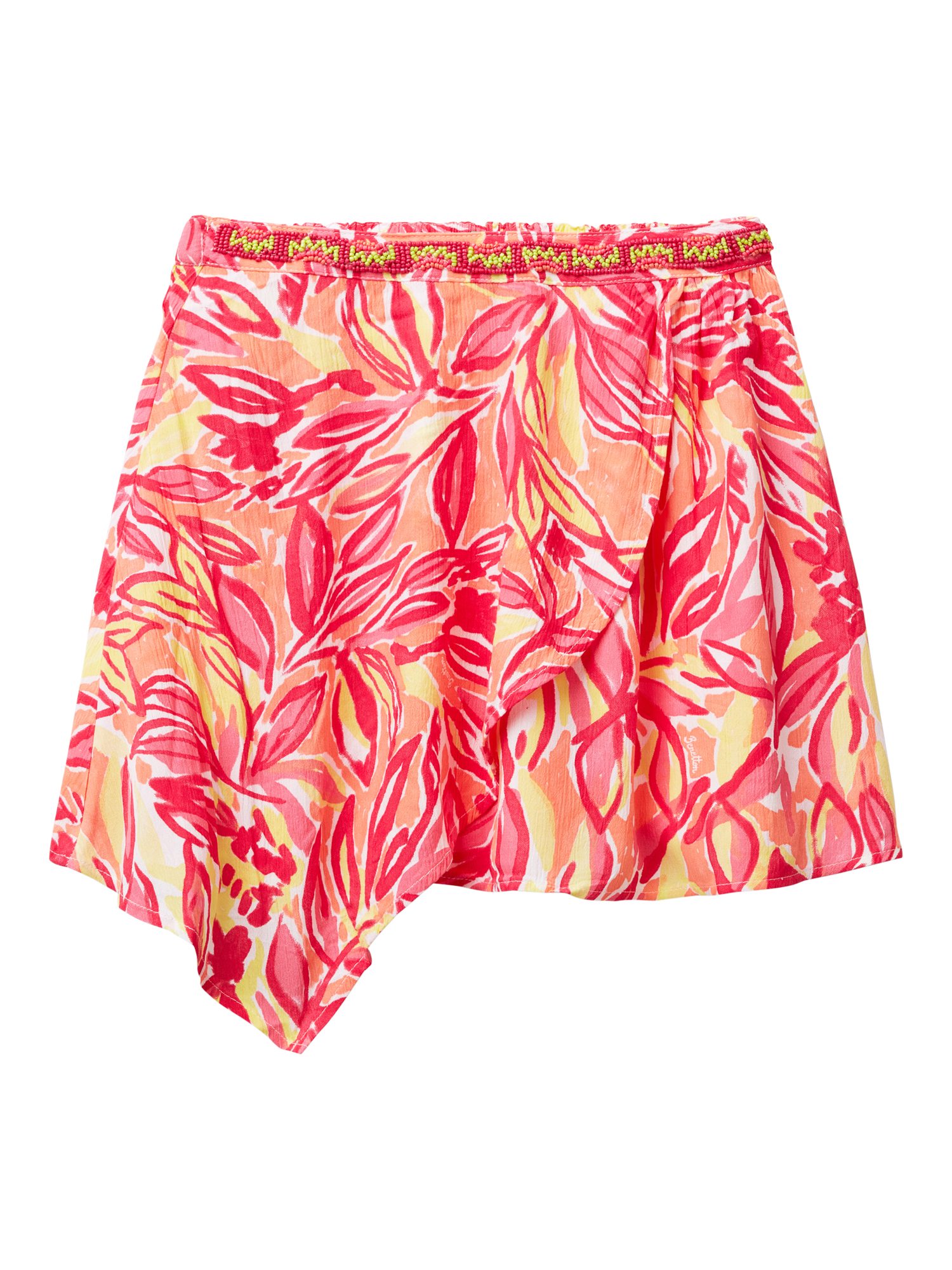 Product image 1 of 3, which shows Benetton Kids' Crepe Asymmetric Skirt, Red/Multi, 6-7 years