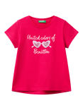 Benetton Kids' Cotton Sequin Embellished Short Sleeved T-Shirt , Fuchsia