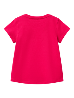 Benetton Kids' Cotton Sequin Embellished Short Sleeved T-Shirt , Fuchsia - view 2, Fuchsia