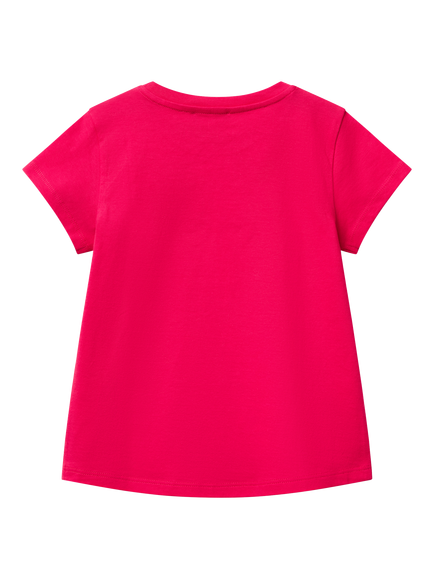 Benetton Kids' Cotton Sequin Embellished Short Sleeved T-Shirt , Fuchsia - view 2, Fuchsia