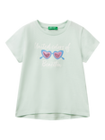 Benetton Kids' Cotton Sequin Sunglasses T-Shirt, Teal Green