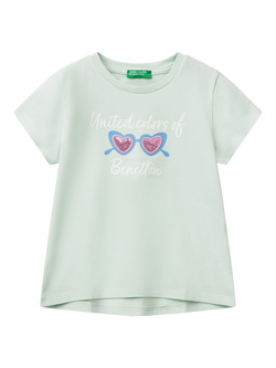 Benetton Kids' Cotton Sequin Sunglasses T-Shirt, Teal Green, Teal Green