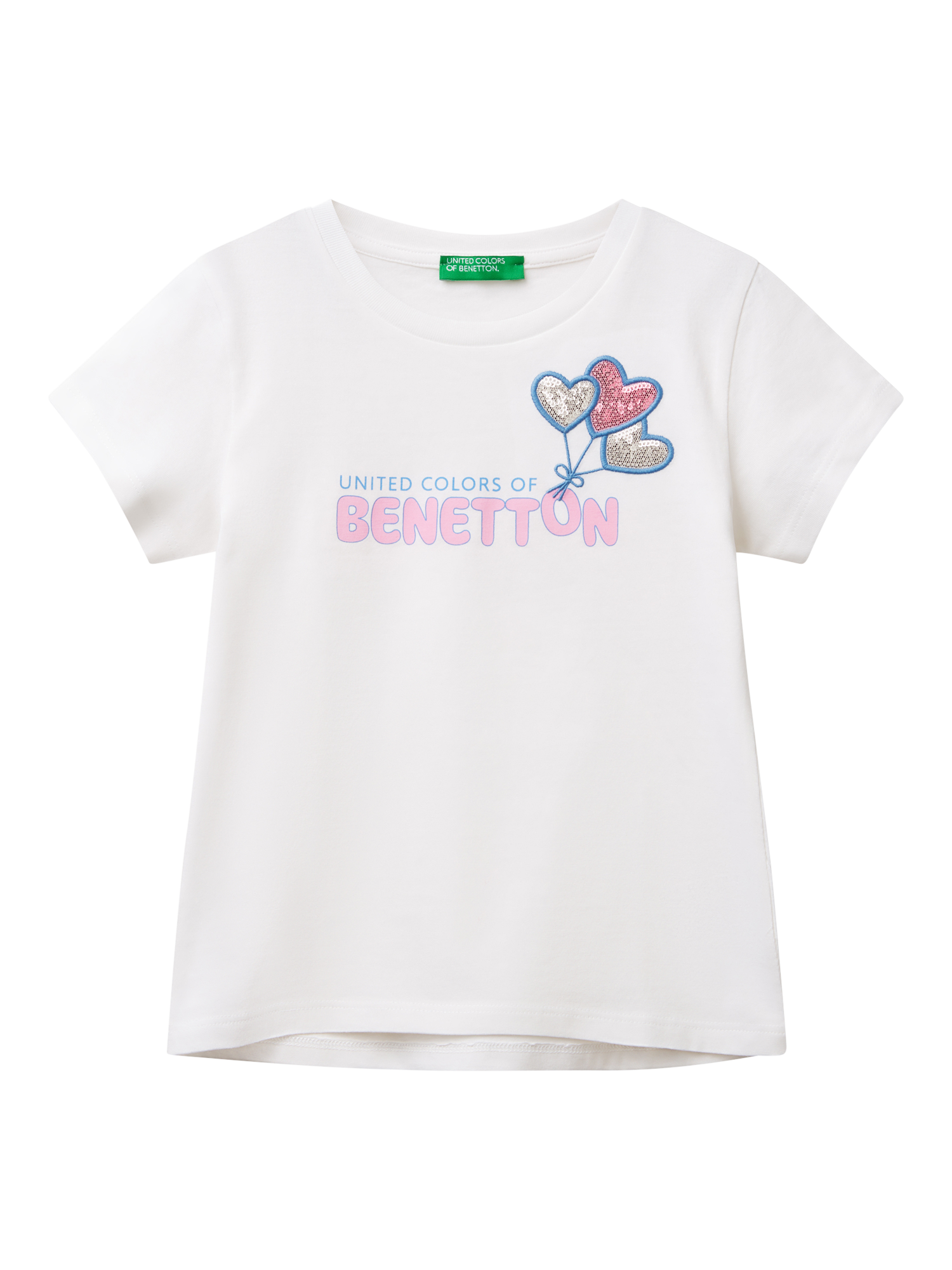 Product image 1 of 3, which shows Benetton Kids' Cotton Sequin Balloon T-Shirt, Optical White, 3-4 years