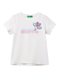 Benetton Kids' Cotton Sequin Balloon T-Shirt, Optical White