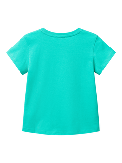 Benetton Kids' Cotton Sequin Embellished Short Sleeved T-Shirt, Teal Green - view 2, Teal Green