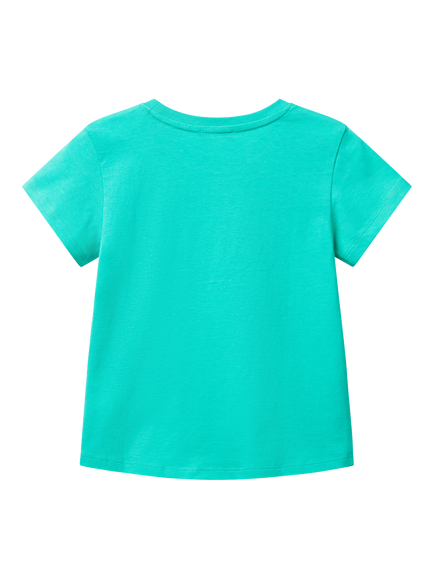 Benetton Kids' Cotton Sequin Embellished Short Sleeved T-Shirt, Teal Green - view 2, Teal Green