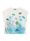 Benetton Kids' Cotton Sequin Tropical Fish T-Shirt, Offwhite