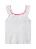 Benetton Kids' Cotton Blend Macramé Ruffle Tank Top, Optical White