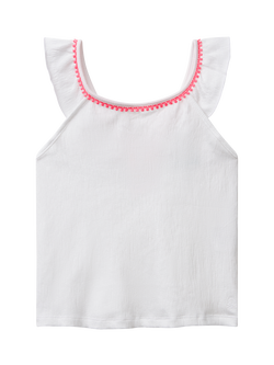 Benetton Kids' Cotton Blend Macramé Ruffle Tank Top, Optical White, Optical White