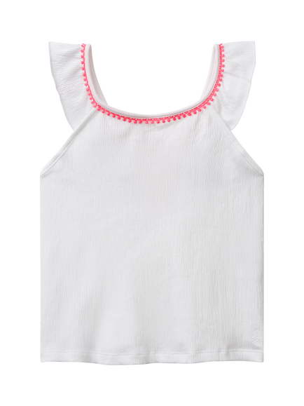 Benetton Kids' Cotton Blend Macramé Ruffle Tank Top, Optical White, Optical White
