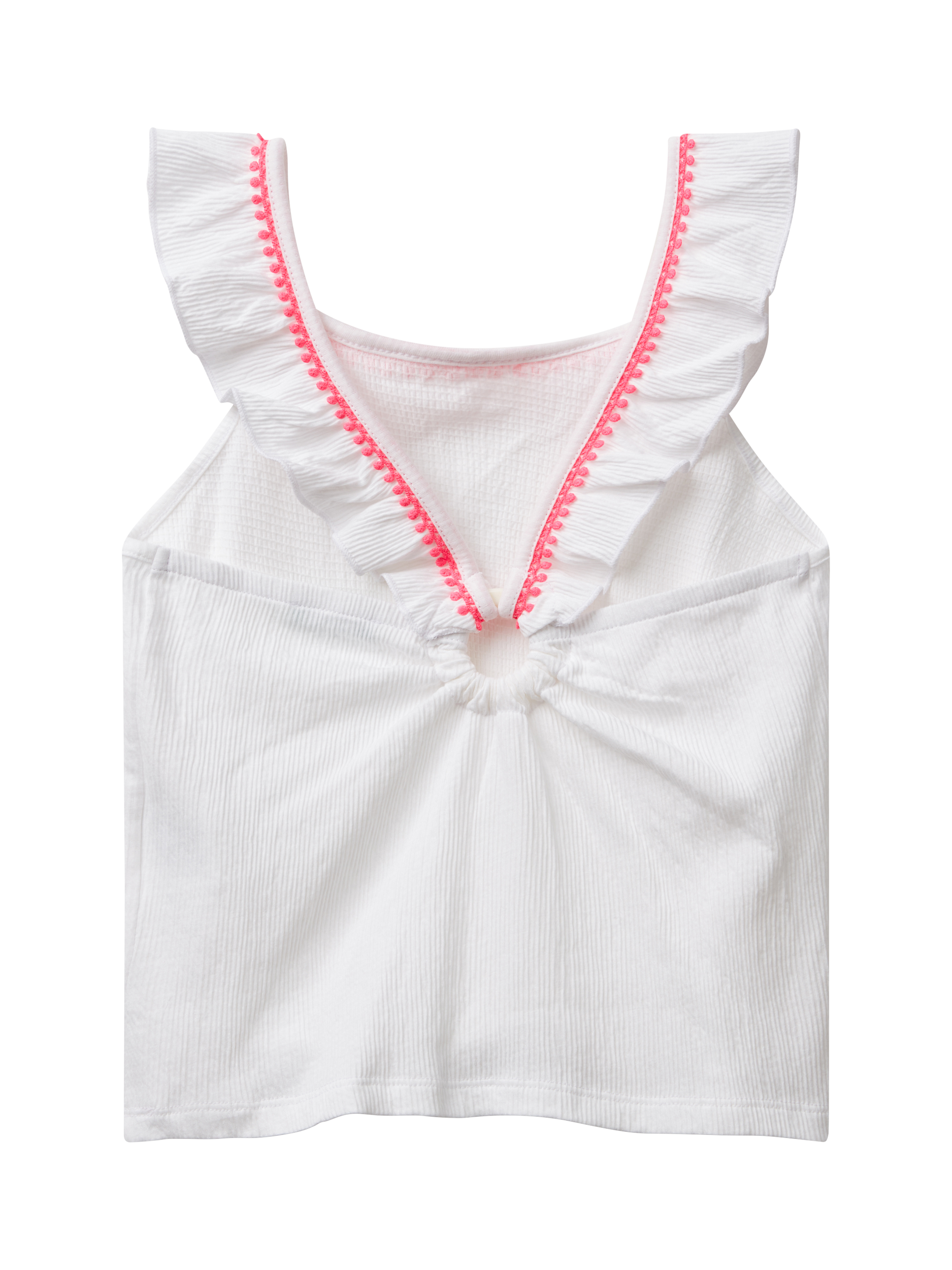 Product image 2 of 3, which shows Benetton Kids' Cotton Blend Macramé Ruffle Tank Top, Optical White, 6-7 years