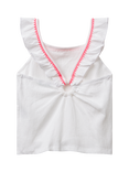 Benetton Kids' Cotton Blend Macramé Ruffle Tank Top, Optical White