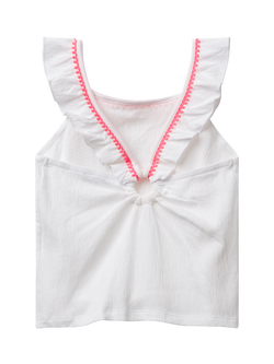 Benetton Kids' Cotton Blend Macramé Ruffle Tank Top, Optical White - view 2, Optical White
