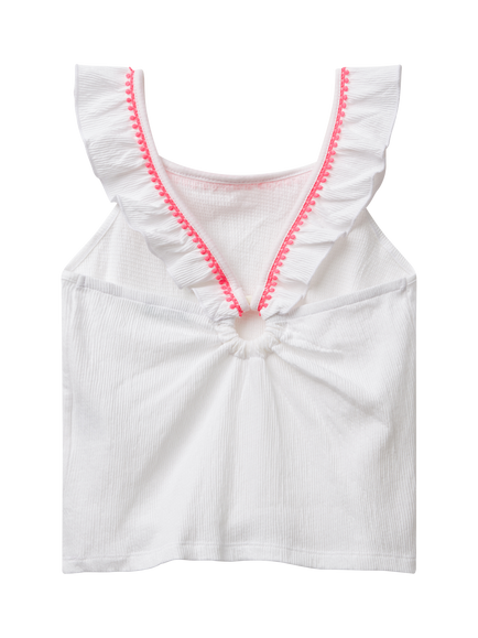 Benetton Kids' Cotton Blend Macramé Ruffle Tank Top, Optical White - view 2, Optical White