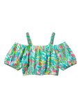 Benetton Kids' Beaded Off Shoulder Tropical Print Crop Top, Multicolor