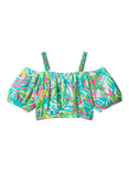Benetton Kids' Beaded Off Shoulder Tropical Print Crop Top, Multicolor
