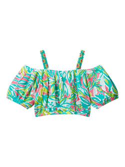 Benetton Kids' Beaded Off Shoulder Tropical Print Crop Top, Multicolor - view 2, Multicolor