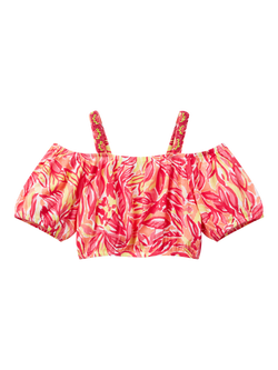 Benetton Kids' Beaded Off Shoulder Printed Top, Multicolor, Multicolor