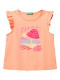 Benetton Kids' Cotton Frill Sleeves Tassel Tank Top, Peach